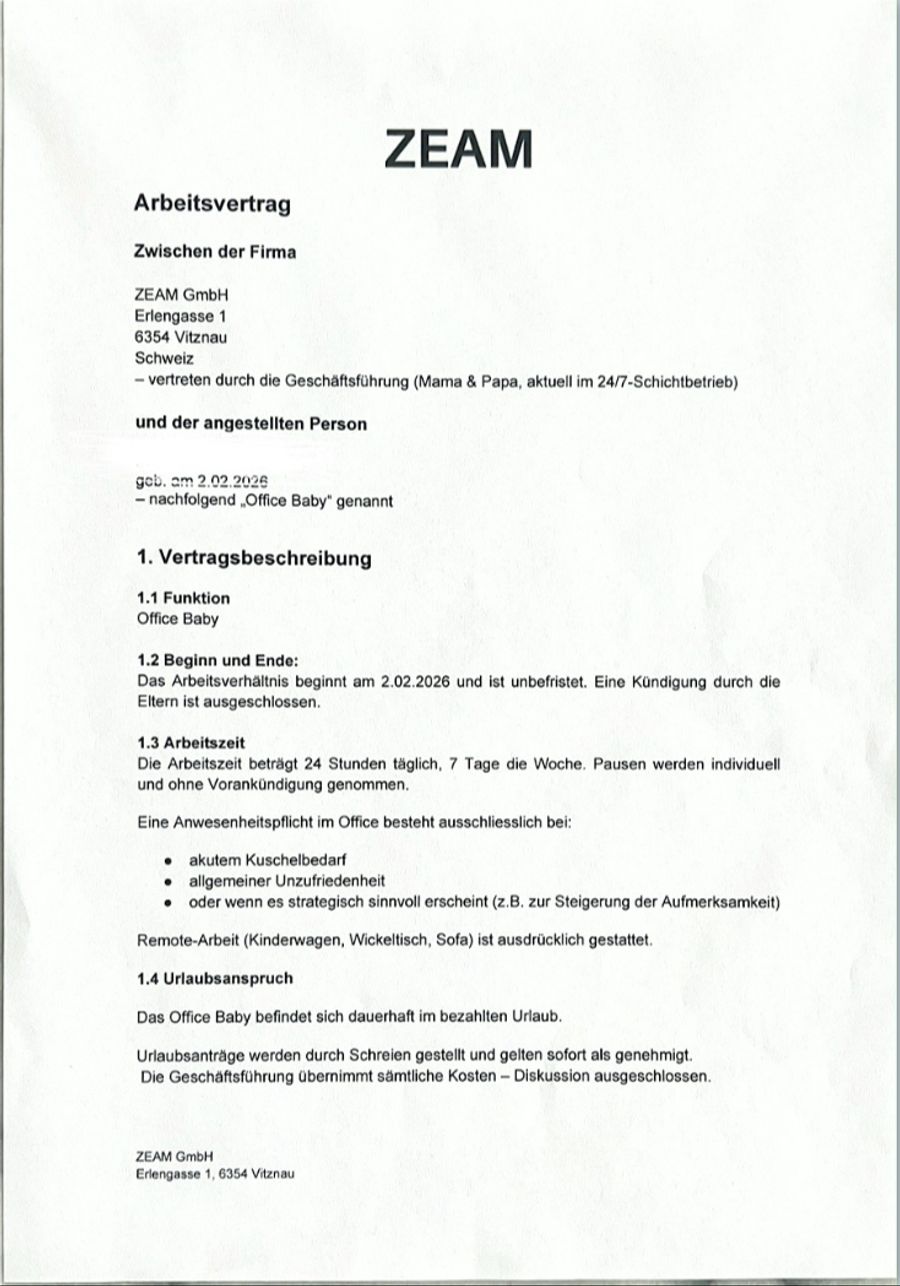 Das Team hat Yaël Meier zur Rückkehr aus ihrer Babypause einen nicht ganz ernstzunehmenden Vertrag vorgelegt.