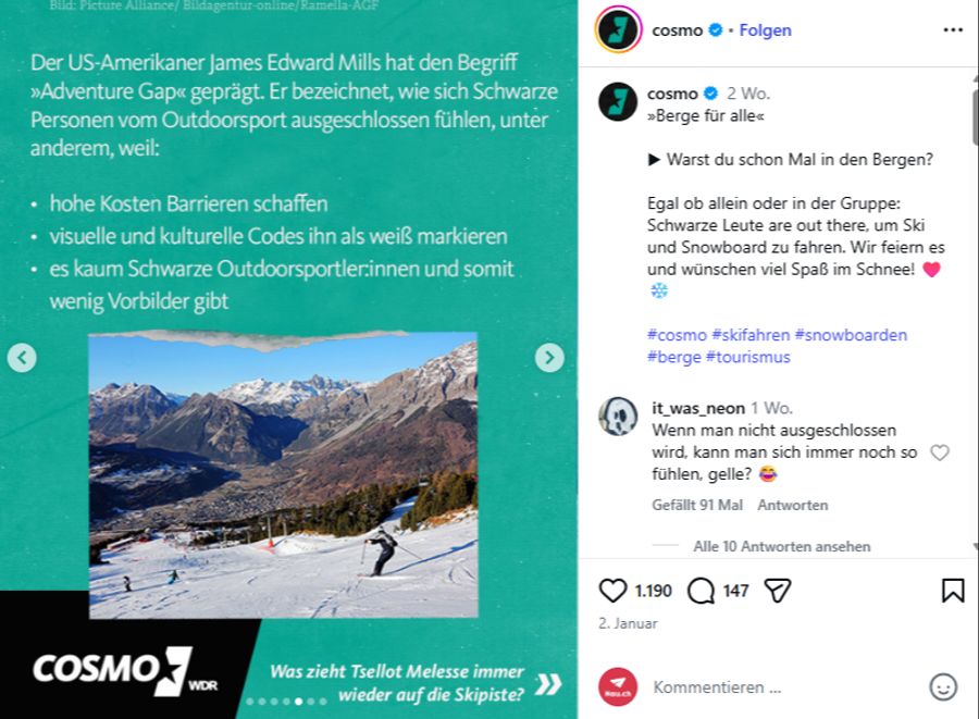 Visuelle und kulturelle Codes markieren Skifahren als weiss.