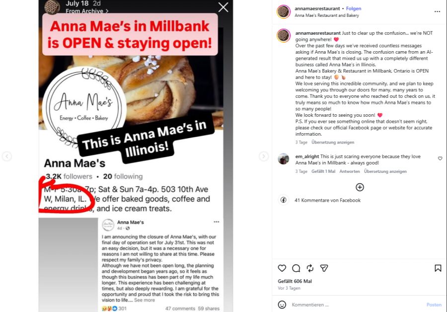 Die KI hat das Geschäft mit einem gleichnamigen Laden im US-Bundesstaat Illinois verwechselt.