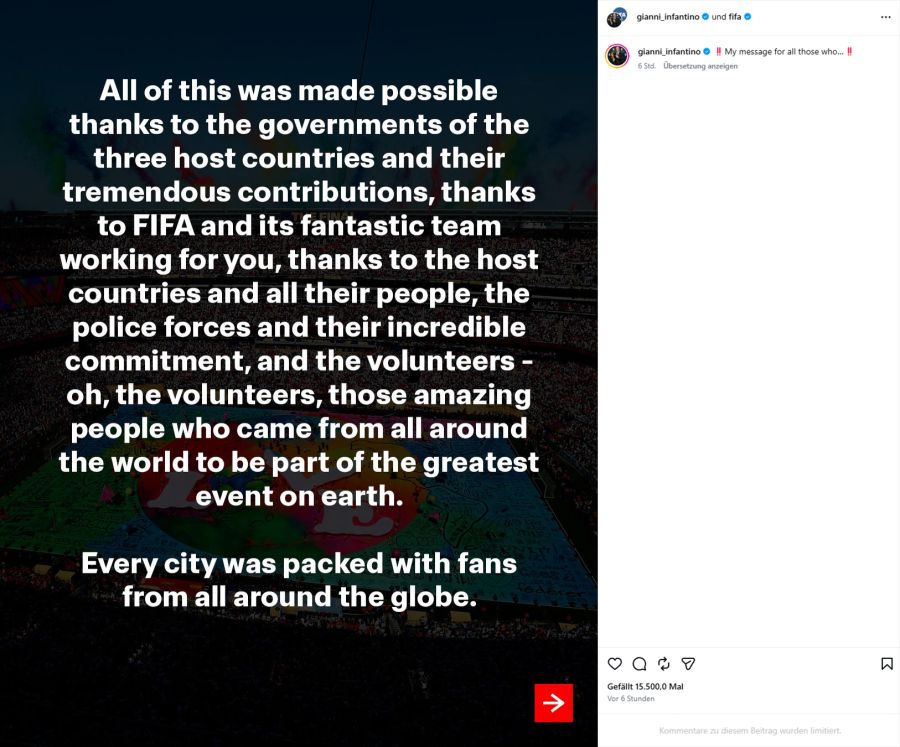 Gianni Infantino auf Instagram.