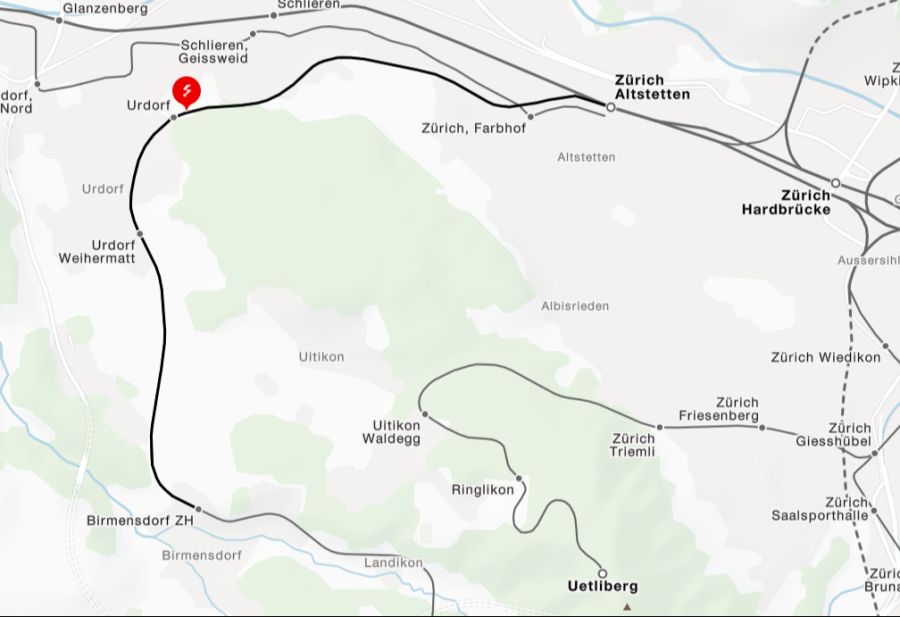 Auf der SBB-Website wurde der Unfall bei Urdorf ZH angezeigt.