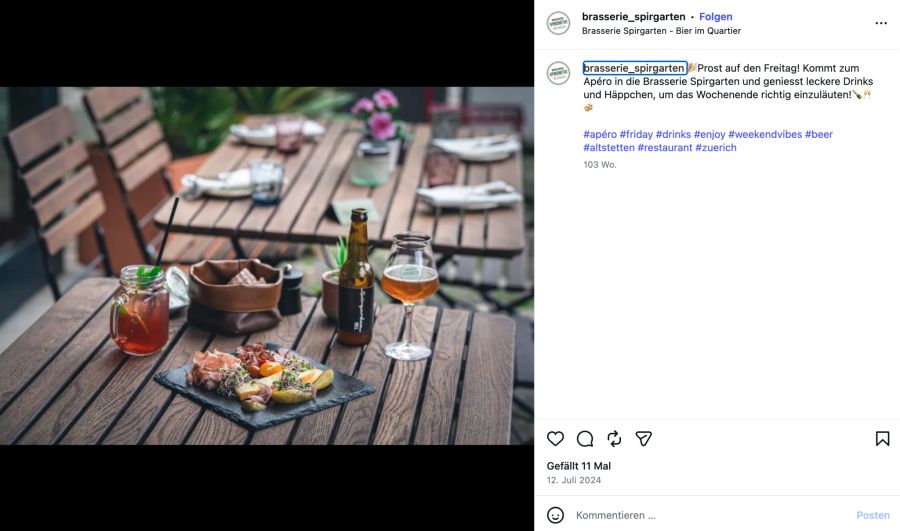 brasserie spirgarten zürich
