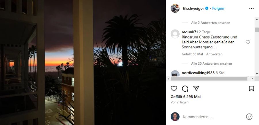 Til Schweiger postet ein Foto von einem Sonnenuntergang in Los Angeles.