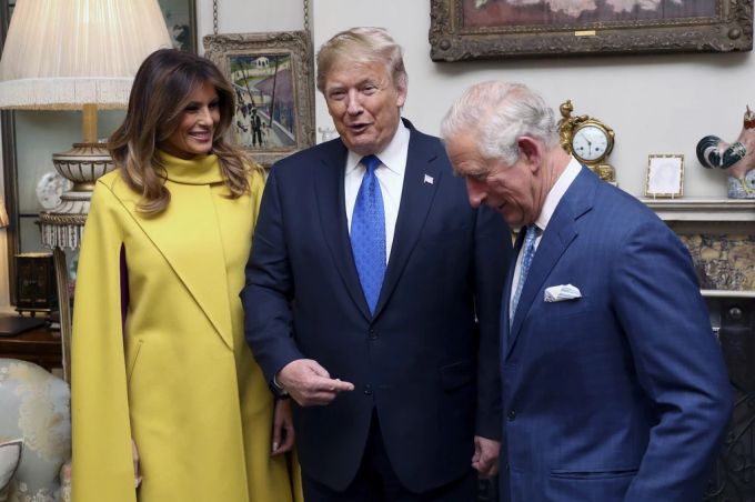 Donald und Melania Trump bei ihrem Treffen mit König Charles im Dezember 2019. Prinz Harry Donald Trump