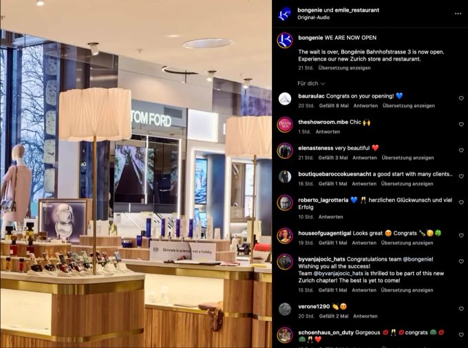 Das ehemalige Modehaus Grieder präsentiert sich in neuem Glanz und heisst nun Bongénie. Bongénie