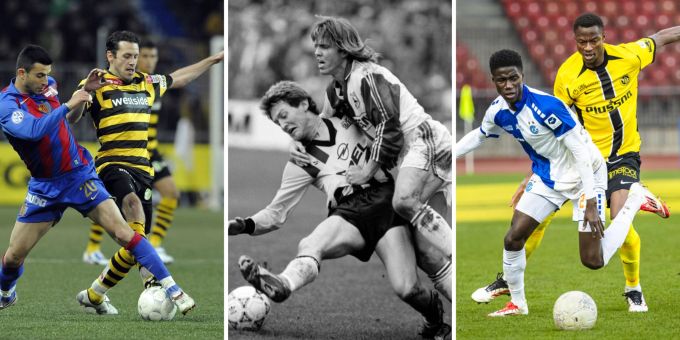 Die Top-3 der Gelb-Sammler bei YB: Carlos Varela (links, Platz 2), Alain Baumann (Mitte, Platz 1) und Ali Camara (rechts, Platz 3). YB