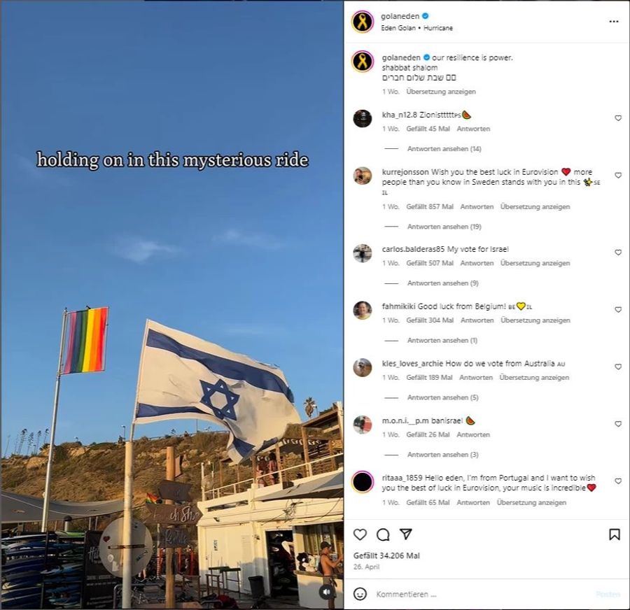 Hier zeigt die Künstlerin die israelische Flagge neben der LGBTQ+-Flagge.