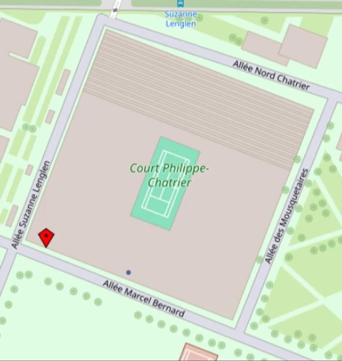 Die Wettkämpfe im Rollstuhltennis finden bei den Paralympics 2024 im Stade Roland Garros (Court Philippe-Chatrier) in Bois de Boulogne statt. Paralympics Kartenausschnitt Stade Roland Garros
