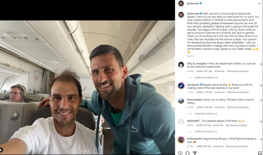 Novak Djokovic verabschiedet sich mit emotionalen Worten von Rafael Nadal.