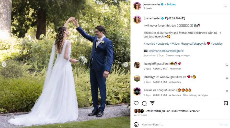 Joana Mäder und Stefan Mäder haben ihre Hochzeit gefeiert.