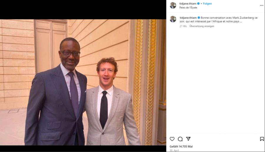 Tidjane Thiam und Facebook-Gründer Mark Zuckerberg lächeln in die Kamera.