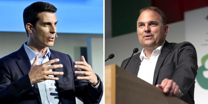 FDP-Präsident Thierry Burkart (links) und SVP-Präsident Marcel Dettling. Thierry Burkart Marcel Dettling