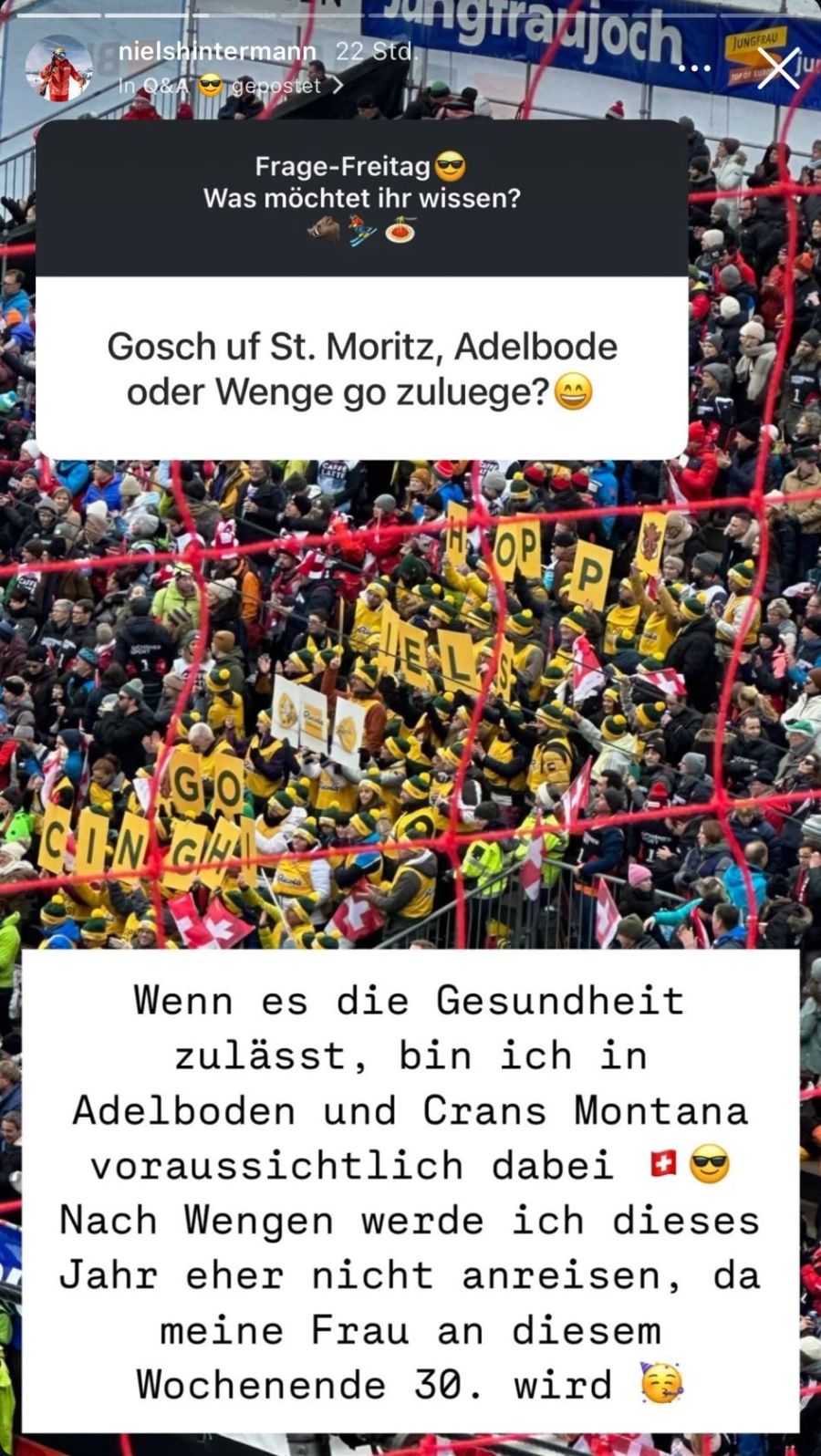 Er werde nach Möglichkeit die Rennen in Adelboden und Crans besuchen.