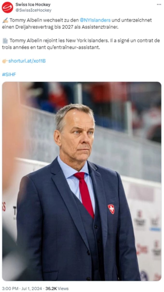 Tommy Albelin wechselt zu den New York Islanders. Eishockey Schweizer Nati