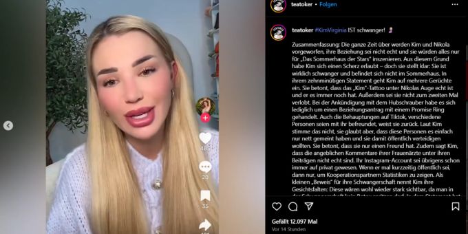 Kim Virginia äussert sich bei Instagram zu ihrer angeblich erfundenen Schwangerschaft. Kim Virginia Schwangerschaft.