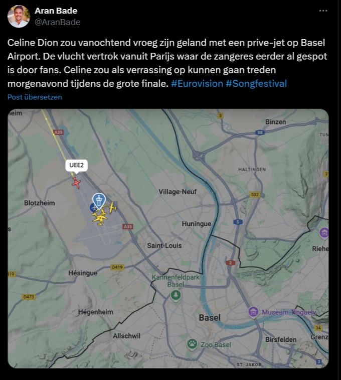 Dieser Post soll zeigen: Celine Dion ist in Basel gelandet. esc