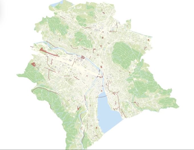 Auf der Karte sind rot eingezeichnet die Baustellen der Stadt Zürich. baustellen