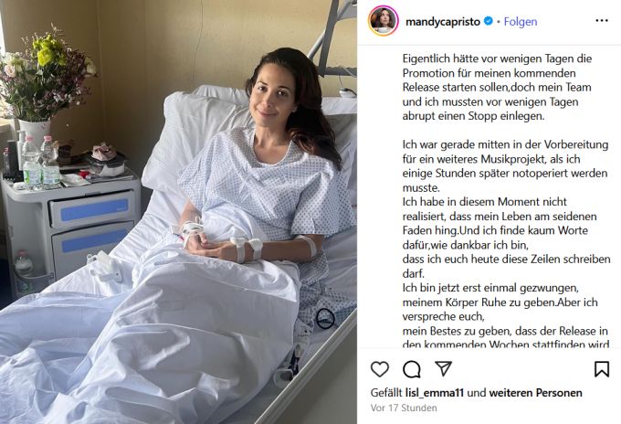 Mandy Capristo gesteht auf Instagram, dass ihr Leben «am seidenen Faden» hing. faden mandy capristo