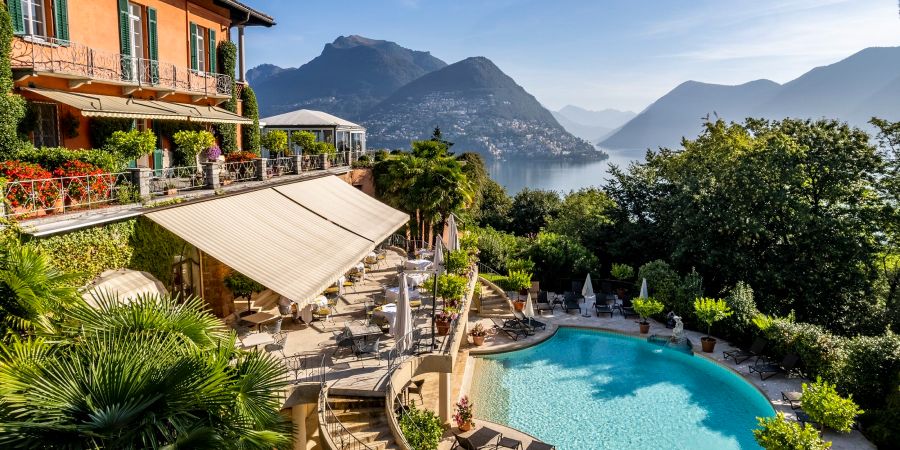 See Terrasse Ausblick Berge