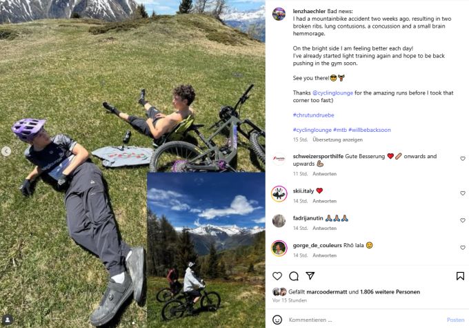 Lenz Hächler meldet sich mit diesem Post bei seinen Fans. Lenz Hächler