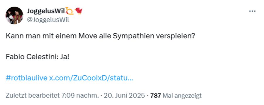 Auch auf der Social-Media-Plattform X wird Fabio Celestini scharf kritisiert.