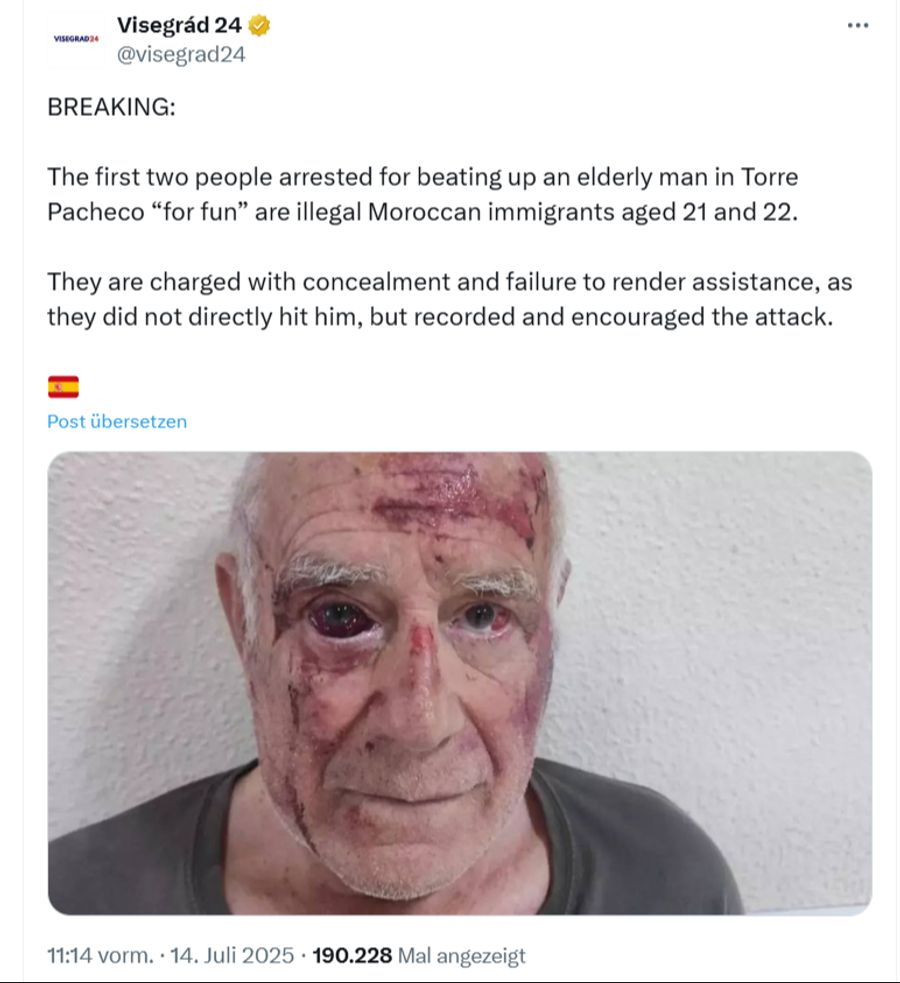 Seit der Rentner Domingo Tomás Martínez am Mittwoch vor einer Woche schwer verletzt wurde, eskaliert die Situation in Torre-Pacheco.