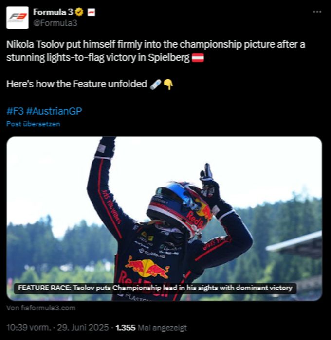 Nikola Tsolov beschert Red Bull in Österreich einen Formel-3-Heimsieg. Formel 3