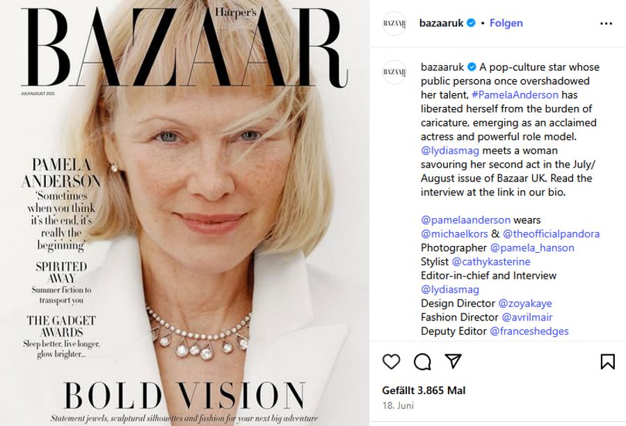 Auf dem Cover von «Harper's Bazaar» zeigt sich Pamela Anderson ungeschminkt.