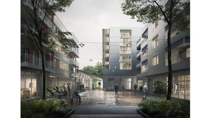 Auch neues Gewerbe soll in die alte Metallfabrik einziehen können. Innenhof der umgestalteten Fabrik