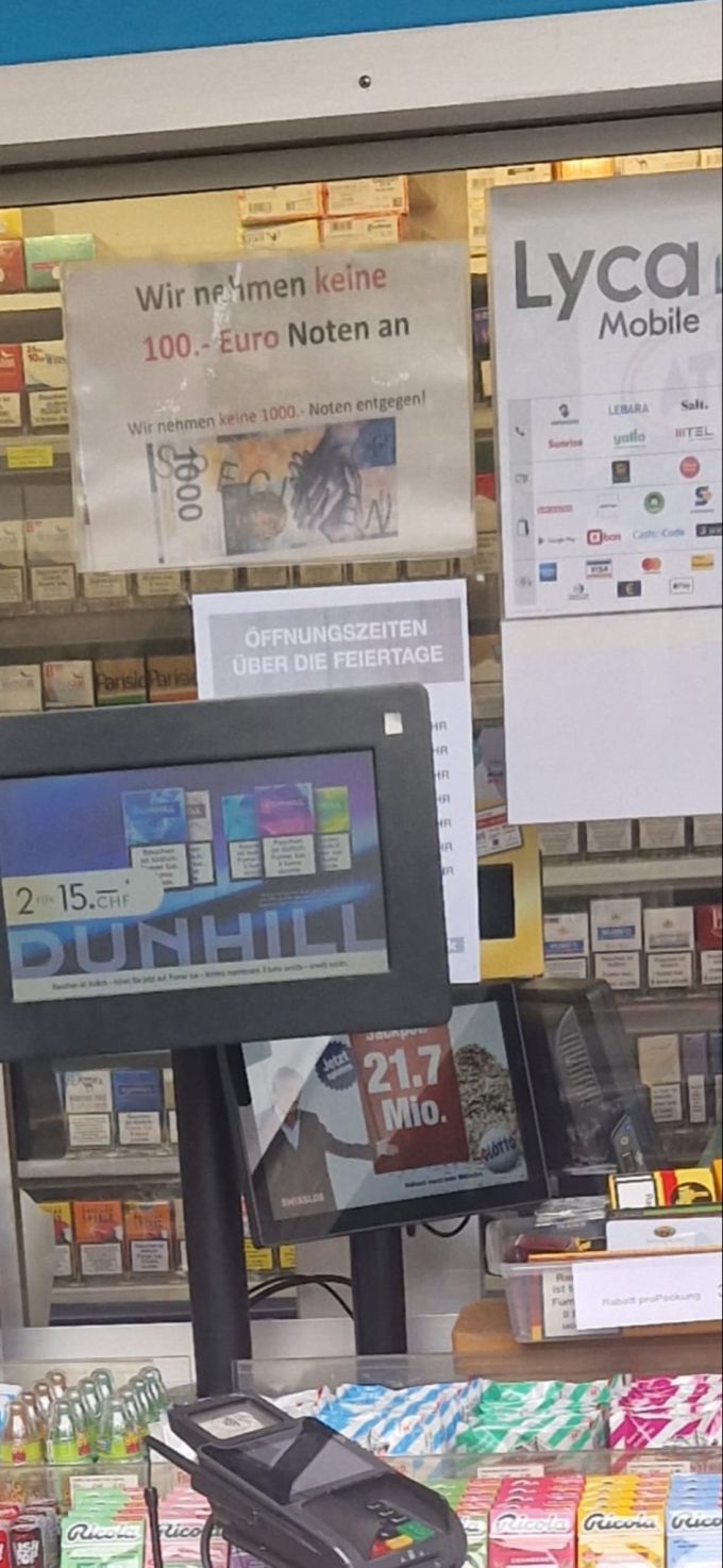Am K-Kiosk in Bern Breitenrain will man auch keine 1000-Franken-Noten. Sonst drohe am kleinen Standort ein Stockgeld-Problem. k-kiosk falschgeld