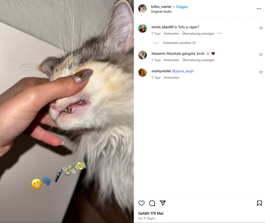 Tofu präsentiert ihren Goldzahn auf Instagram.