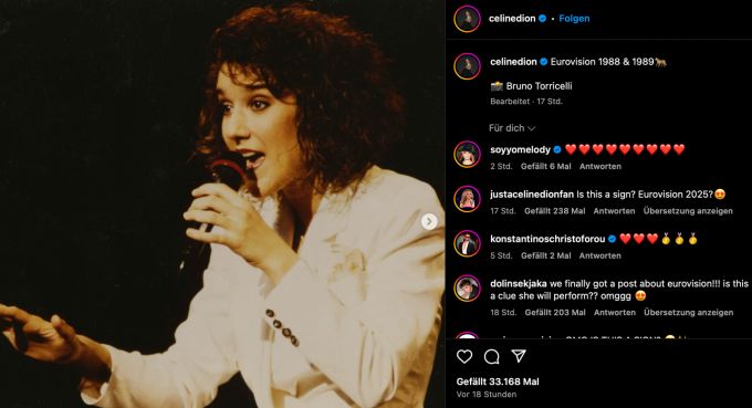 Céline Dion veröffentlicht aktuell diesen Instagram-Post über ihren Sieg beim ESC in der Schweiz 1988. esc celine dion