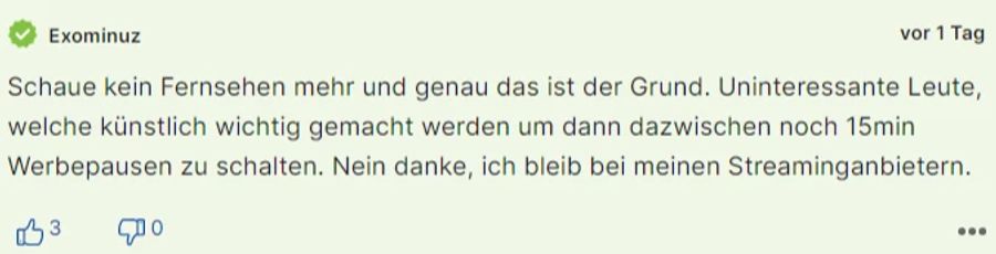 «Exominuz» schaut kein Fernsehen mehr und fühlt sich mit diesem Fall bestätigt.