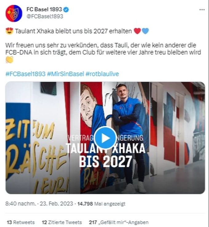 Taulant Xhaka verlängert beim FC Basel bis 2027. FC Basel