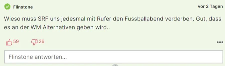 Nutzer «Flinstone» freut sich auf Alternativen an der WM.