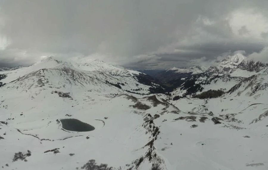 Auch die Webcam am Metschstand in Adelboden-Lenk zeigt ein ähnliches Bild: Während am 13. noch Schnee lag...