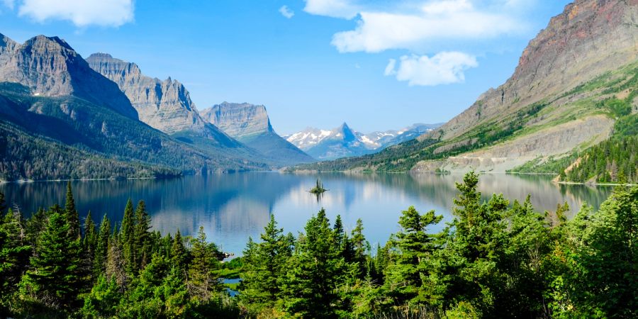 nationalpark, wald, see, berge, blauer himmel