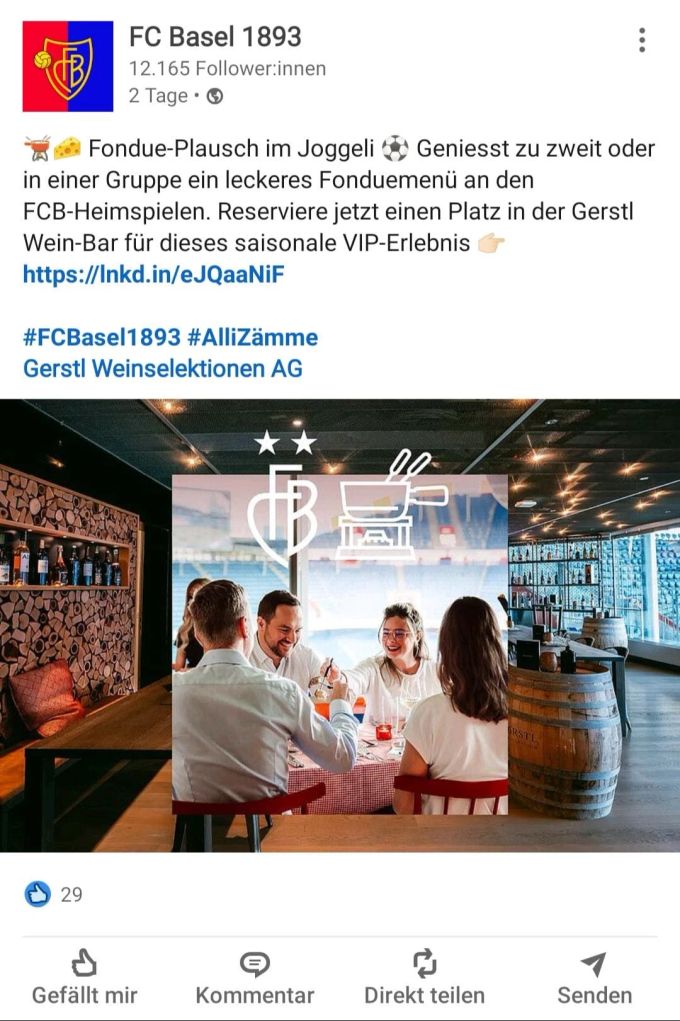 Der FC Basel bietet im St. Jakob-Park einen Fondue-Plausch an. FC Basel