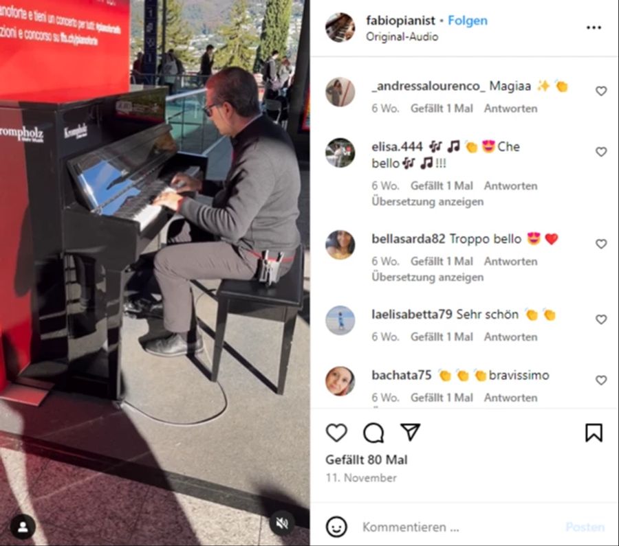 Aber auch SBB-Mitarbeitende haben ihren Spass daran: Der Kundenberater Fabio gibt am Bahnhof Lugano sein Können zum Besten.