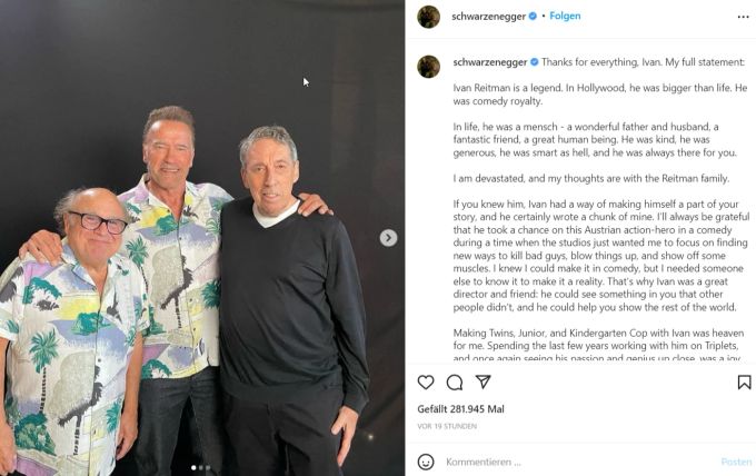 Das Trio Reitman/Schwarzenegger/DeVito plante Dreharbeiten zu «Triplets», die Fortsetzung von «Twins». Reitman/Schwarzenegger/DeVito