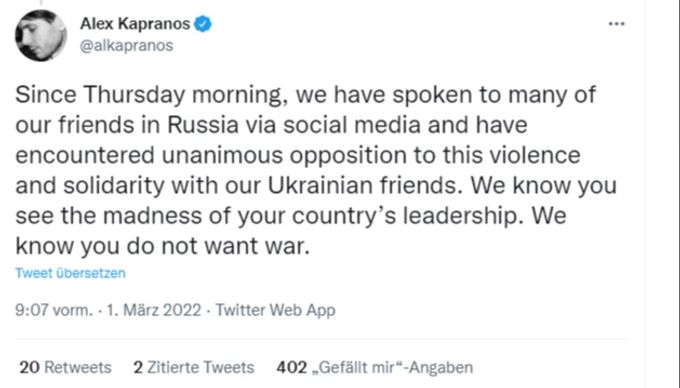 Alex Kapranos äussert sich zum Krieg in der Ukraine. Ukraine