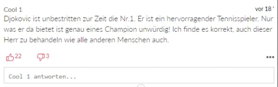 Djokovic sei einem Champion nicht würdig, schreibt «Cool1».