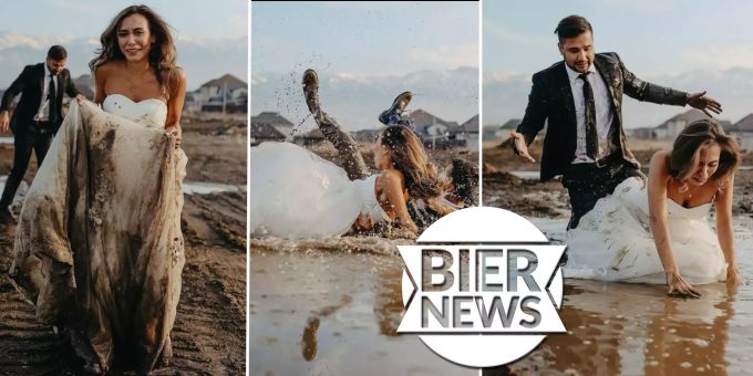 Dumm gelaufen - Brautpaar landet beim Fotoshooting in Pfütze