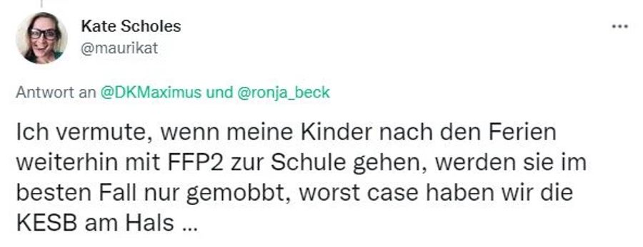 Diese Userin vermutet, dass ihre Kinder wohl gemobbt werden, wenn sie nach den Ferien mit einer Maske zur Schule gehen.