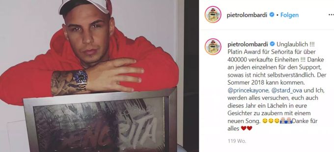 Pietro bedankte sich bei seinen Fans. Pietro Lombardi