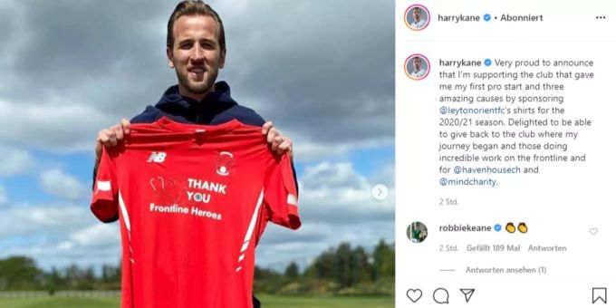 Harry Kane bedankt sich in Form eines Trikot-Sponsorings bei Leyton Orient. Harry Kane