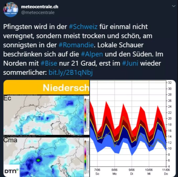 Am diesjährigen Pfingstwochenende wird das Wetter grösstenteils sonnig und trocken. Wetter