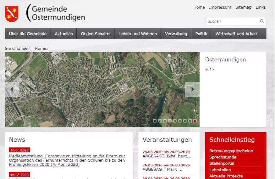So sah die alte Website der Gemeinde Ostermundigen aus.