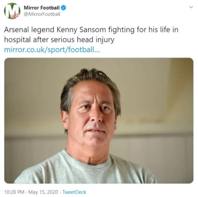 Kenny Sansom kämpft um sein Leben. Kenny Sansom
